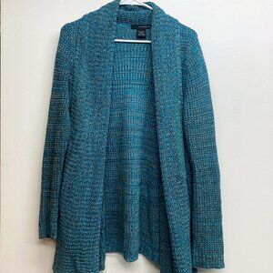 Vibrant Calvin Klein cardigan with open front, turquoise and grey, size M